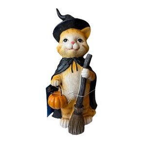 Bethany Lowe Style Halloween Cat with Pumpkin 11.5" T Brand New